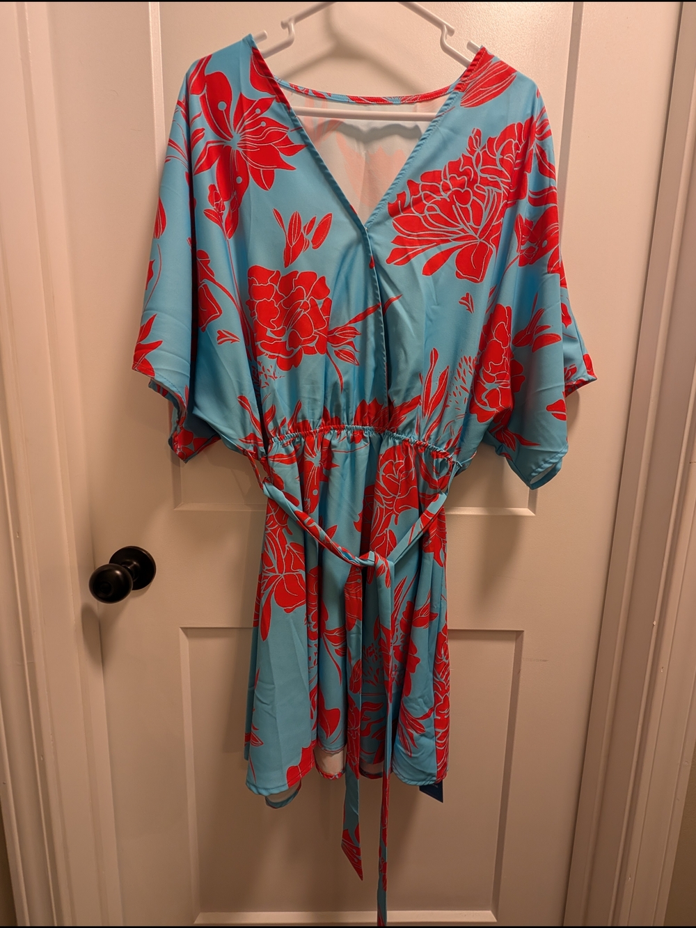 Cupshe Blue Dress with Red Floral Print